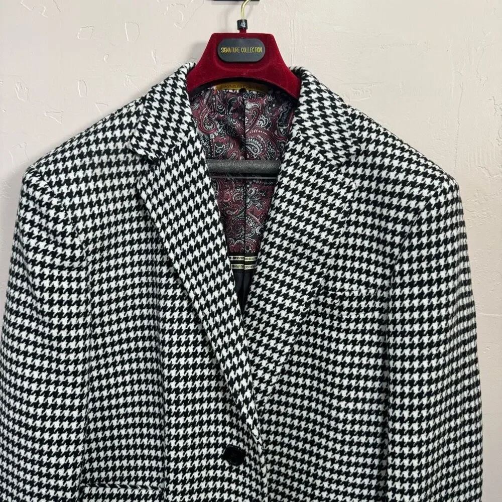 New Signature Collection Houndstooth Super 150’s High Twist Modern Fit Car Coat